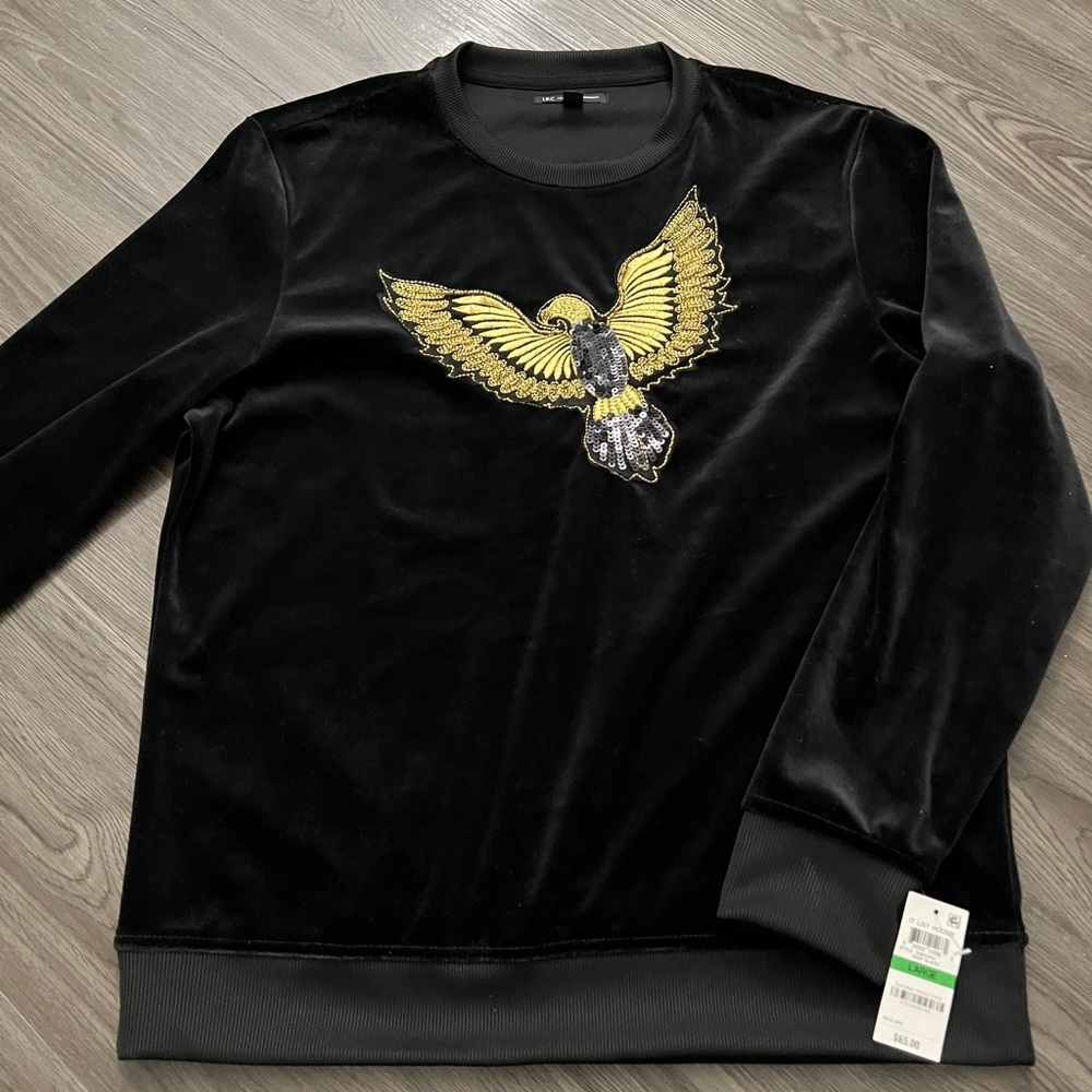 INC International Concept Men’s Velvet/Velour Black Sequins Eagle Sweatshirt New